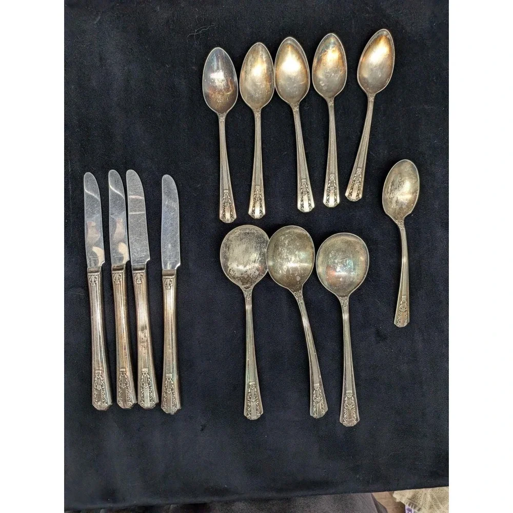 1940s WM Rogers Treasures Sectional Silver Plate Art Deco Silverware 13Pc Oneida